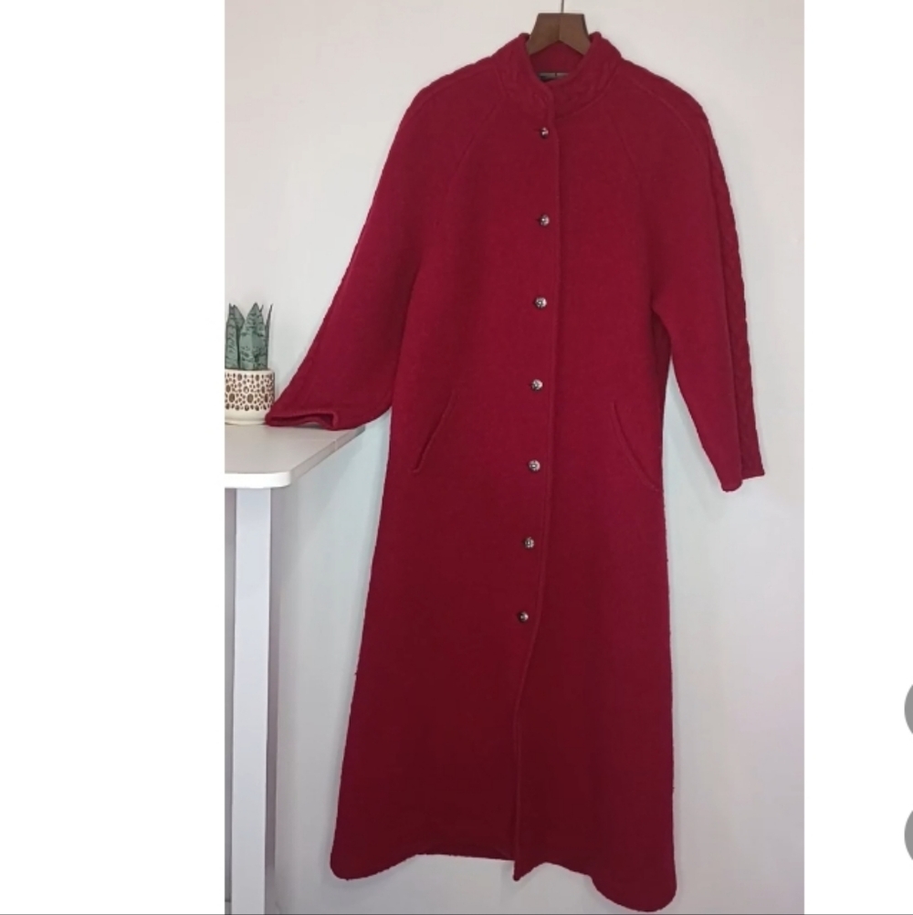Brooks Brothers Vintage Red Wool Trench Coat Women’s Medium Full Length Button